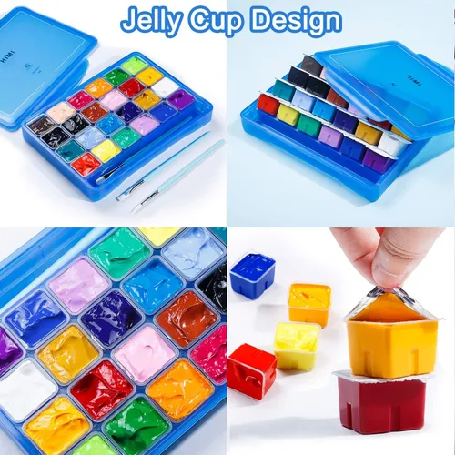 Vista 6 de artme HIMI Juego de pintura gouache, 24 colores x 30 ml, diseño exclusivo de cápsula de gelatina con 3 pinceles de pintura y una paleta en un