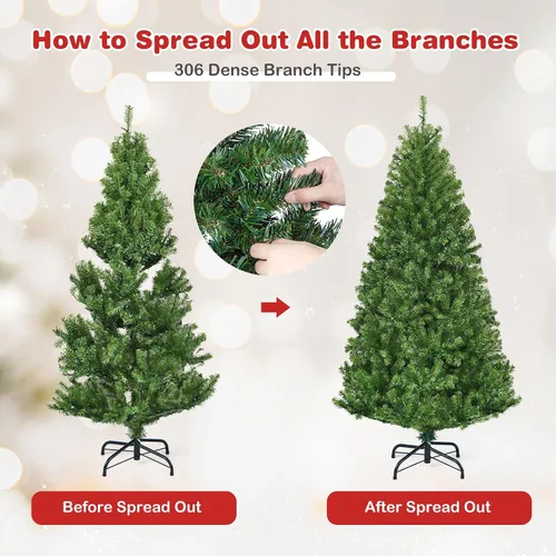 Vista 6 de DREAMADE Árbol de Navidad artificial preiluminado de 4 pies con 300 ramas de PVC, 11 secuencias, 100 luces LED de doble color con certificación UL