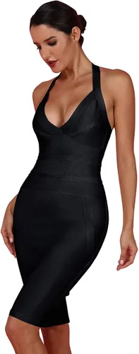 Vista 2 de whoinshop Vestido de vendaje para fiesta de cóctel con cuello en V profundo sin espalda