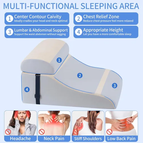Vista 3 de Almohada de lectura para cama para adultos, almohada de cuña de espuma viscoelástica cabecero con soporte lumbar ajustable, cojín de respaldo
