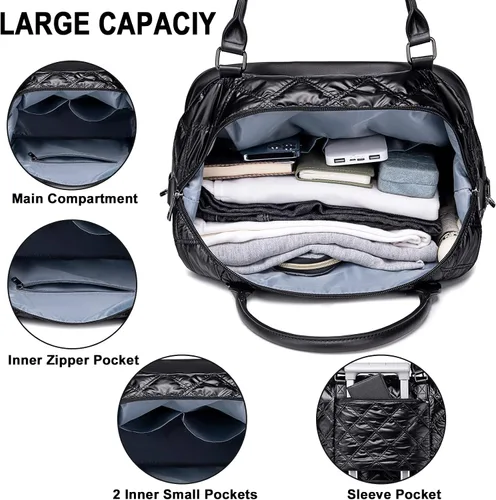 Vista 4 de LEDAOU Bolsa de viaje de fin de semana para mujer y mujer, bolsa de lona con funda de equipaje