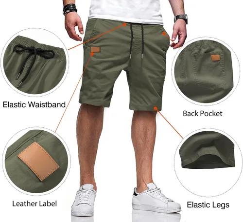 Vista 3 de JMIERR - Pantalones cortos informales para hombre, pantalones cortos de golf, pantalones chinos con cordón, de tela de sarga elástica, para verano