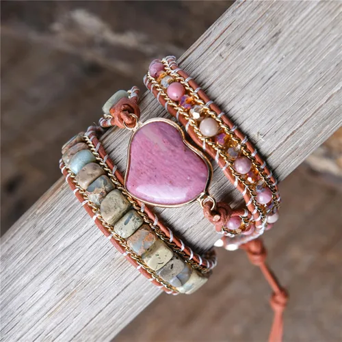 Vista 5 de YGLINE - Pulsera de piedra natural para mujer, de cinco partes, hecha a mano, color azul, bohemia
