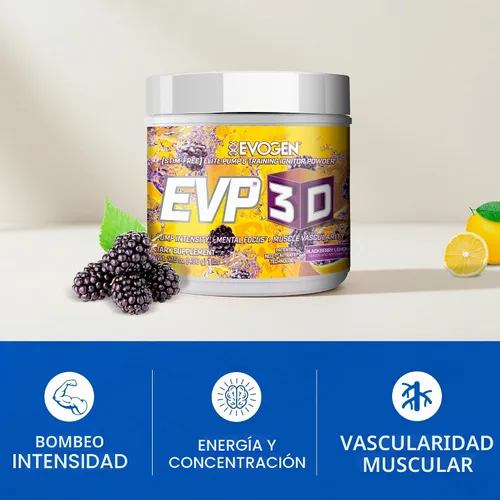 Vista 4 de Evogen EVP-3D Stim-Free Pre-Workout BlackBerry Lemonade 40 porciones