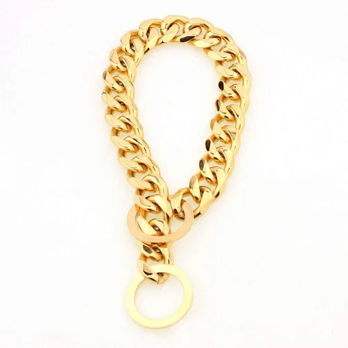 Vista 7 de Collar de acero inoxidable dorado fuerte de 0.591 in para perros grandes, collar de cadena de estrangulamiento para perros grandes, Pitbull Bulldog