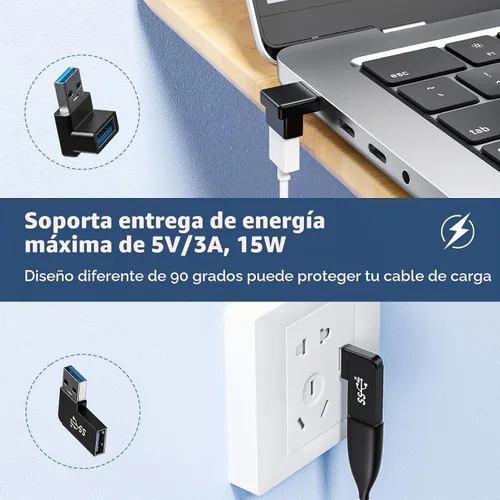 Vista 4 de Paquete de 6 adaptadores USB 3.1 de 180 grados y 90 grados Left&Right Angle USBA Male to Female Extender Connector for PC, Laptop, USB Car