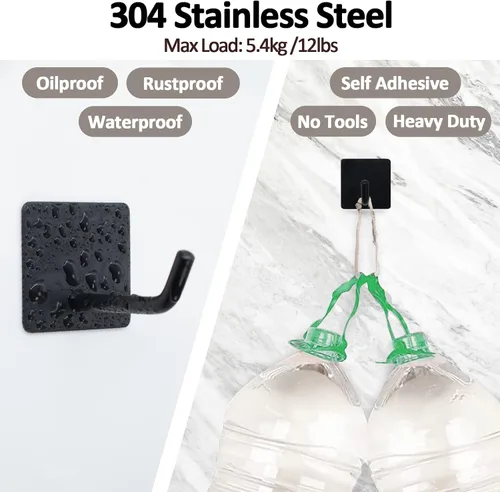 Vista 3 de Ganchos adhesivos resistentes, soporte largo de acero inoxidable para toallas de pared