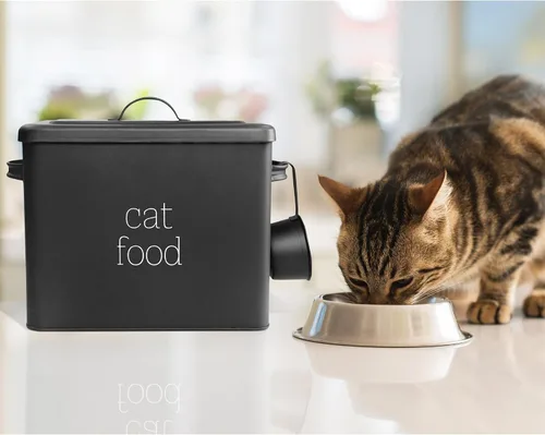 Vista 4 de AuldHome Design Farmhouse - Contenedor de comida para gatos (negro) con aspecto esmaltado rústico con cuchara
