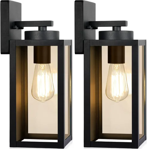 Vista 18 de BesLowe Lámparas de pared para exteriores, faroles de pared impermeables exteriores, apliques de porche marrones con casquillos E26, luces