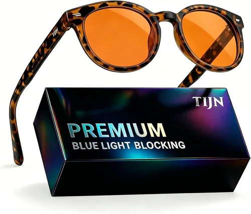 Vista 27 de TIJN Gafas de bloqueo de luz azul para hombres y mujeres, gafas de montura redonda gruesa vintage