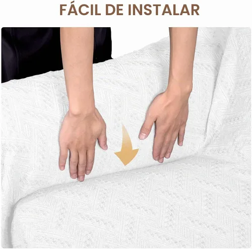 Vista 4 de RHF - Funda de sofá de diseños geométricos, para sofá de 3 cojines, ideal para sala de estar y como protectores de sofá para perros Beige-Blanco