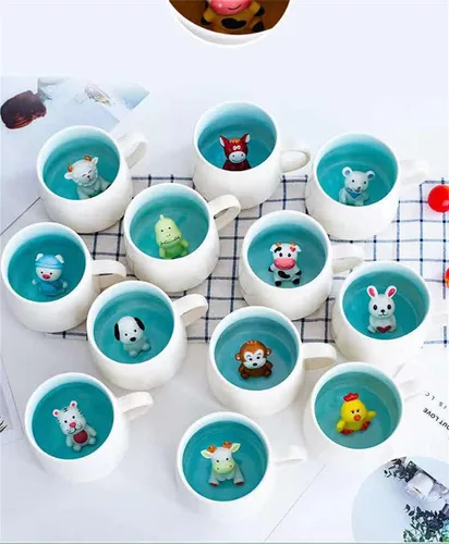 Vista 7 de Taza de café sorpresa 3D con diseño de animales en el interior, de 12 onzas con vaca bebé, bonita taza de cerámica hecha a mano de dibujos animados