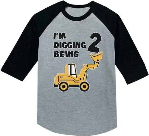 Vista 9 de Tstars Conjunto de construcción de segundo cumpleaños para niños pequeños – Camiseta I'm Digging Being 2 – Bulldozer Digger Truck Tee Manga regular