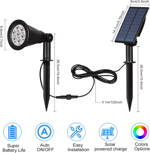 Vista 6 de T-SUNUS Paquete de 6 focos solares para paisajes que cambian de color, luces solares impermeables para exteriores, luz de estanque de jardín, luz