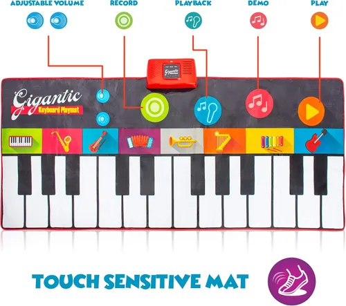 Vista 6 de Abcotech - Alfombrilla de piano de suelo para niños, teclado gigante de pista de baile, juguetes sensoriales Modos de reproducción, grabación
