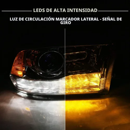 Vista 7 de AmeriLite - Conjunto de faros delanteros de repuesto para Dodge Ram 1500 2500 3500, modelos de proyector dual/cuadruple Switchback, tubo LED cromo