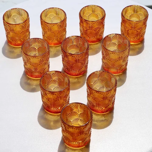 Vista 7 de Woho - 12 portavelas votivas ámbar, portavelas para Acción de Gracias 12pcs Glass Amber Candle Holder for Fall Wedding, Boho Tea Lights Candle