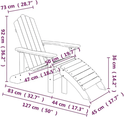 Vista 2 de Sillas Adirondack para patio con reposapiés y mesa HDPE antracita silla de patio al aire libre sillas de comedor al aire libre Sillas para Comedor