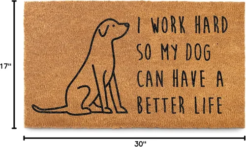 Vista 10 de MAINEVENT Nuestro Felpudo "I Work Hard So My Dog Can Have a Better Life" de 30x17 Pulgadas, Divertido Tapete de Bienvenida para Área Exterior