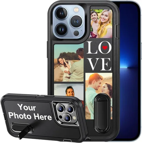Vista 34 de Funda personalizada para iPhone 13, soporte incorporado/función atril, protección resistente a los arañazos, cubierta de fotos personalizada