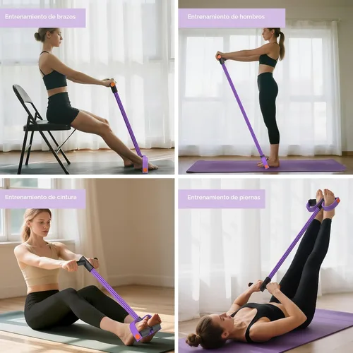 Vista 5 de Pedal Resistance Band with Handle, 6-Tube Elastic Foot Pedal Resistance Band, Natural Rubber Ankle Puller Sit-up Exercise, Multifunction Fitness