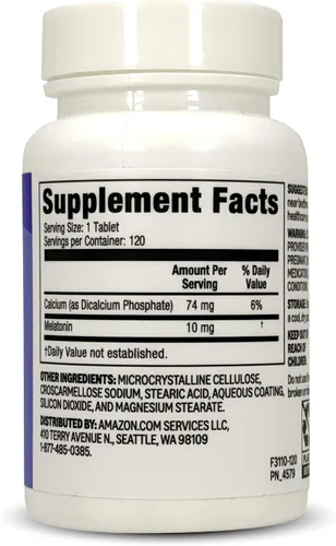 Vista 2 de Amazon Basics Tabletas de melatonina extra fuertes, 10 mg, 120