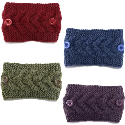 Vista 5 de Calentadores de orejas para mujer, diademas de invierno con botones para máscara, bandas de punto de ganchillo