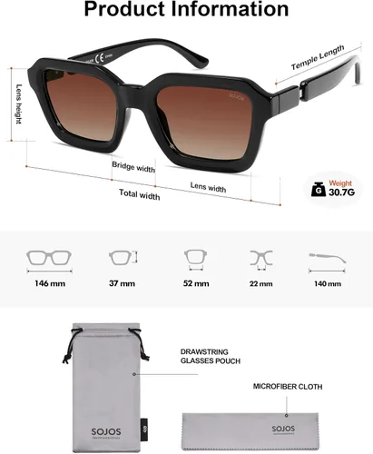 Vista 5 de SOJOS Retro Polarized Square Sunglasses Womens Mens Vintage 70s 80s 90s Hexagon Shades SJ2377