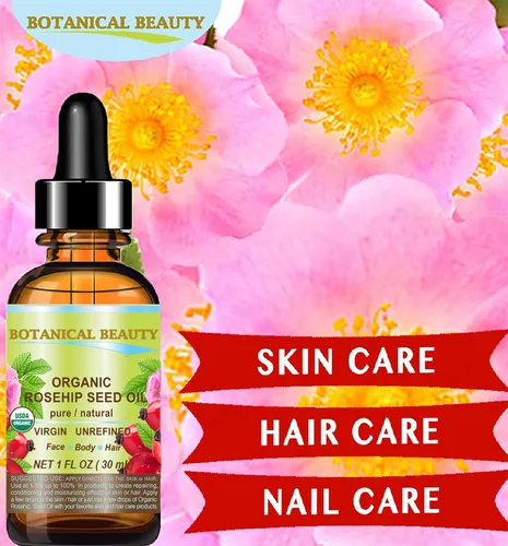 Vista 2 de Botanical Beauty Aceite de semilla de rosa orgánico 100% puro, natural, virgen, sin refinar, aceite portador prensado en frío para cara, piel