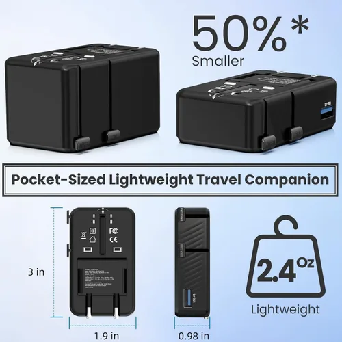 Vista 5 de Adaptador de viaje universal, adaptador de corriente internacional Negro