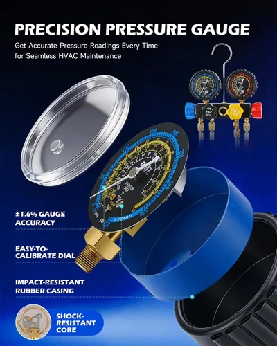 Vista 6 de Orion Motor Tech - Bomba de vacío de AC y juego de medidores, bomba de vacío de 1/3 hp, kit de manómetro de 4.5 cfm con detector de fugas, 4