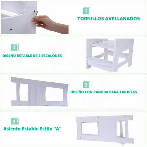 Vista 5 de EGREE Taburete de cocina para niños pequeños con baranda de seguridad, torre de pie de madera para niños para encimera de cocina y lavabo del baño
