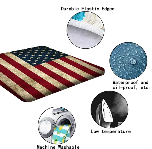 Vista 5 de Mantel cuadrado ajustable con bandera americana, 4 de julio, Día de la Independencia, manteles de madera con borde elástico, resistente a