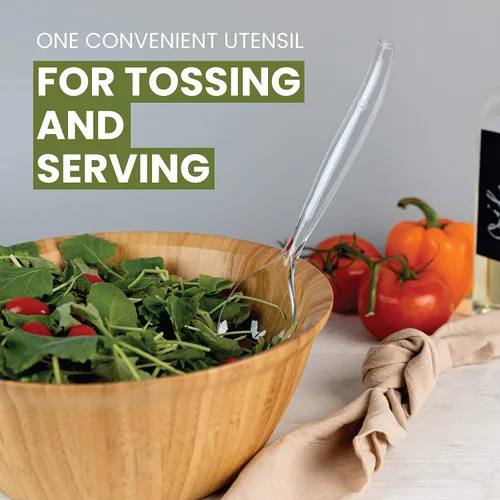 Vista 7 de Plasticpro Utensilios desechables de plástico para servir, juego de 4 cucharas de ensalada y 4 tenedores de ensalada, peso pesado transparente