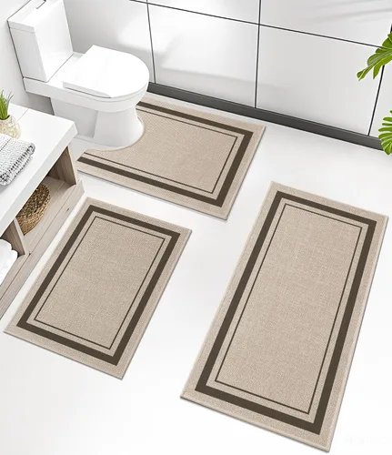 Vista 70 de chakme Juego de 2 alfombras de baño ultrafinas, absorbentes, antideslizantes, lavables a máquina, color beige oscuro, 17 x 24 pulgadas + tapete