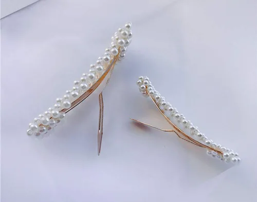 Vista 7 de Fodattm 2 pinzas para el pelo de perlas de imitación dulce, horquilla simple de aleación de moda BB accesorios para el cabello para mujeres