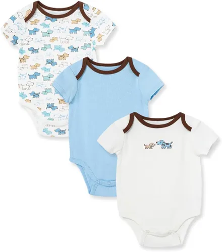 Vista 11 de Ropa de Little Me para bebé, pack de 3, 100% algodón, sin etiquetas que rasguen, mamelucos, de recién nacido a 9 meses Azul