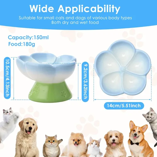 Vista 2 de Cuenco elevado de cerámica para perros para alimentos secos y húmedos, cuenco elevado de comida para gatos de superficie lisa, cuencos de comida