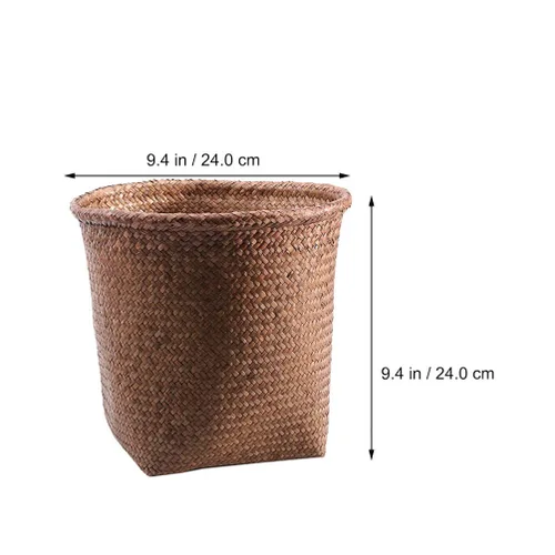 Vista 5 de FOMIYES Papelera tejida con pajilla, de mimbre, para el hogar, oficina, dormitorio, 9.4 pulgadas