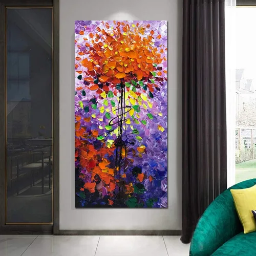 Vista 6 de Yotree Pinturas, 24x48 Pulgadas De Pinturas Brillantes Flores Al Óleo De La Mano De Pintura 3D Pintado A Mano Sobre Lienzo Abstracto Arte De Arte De