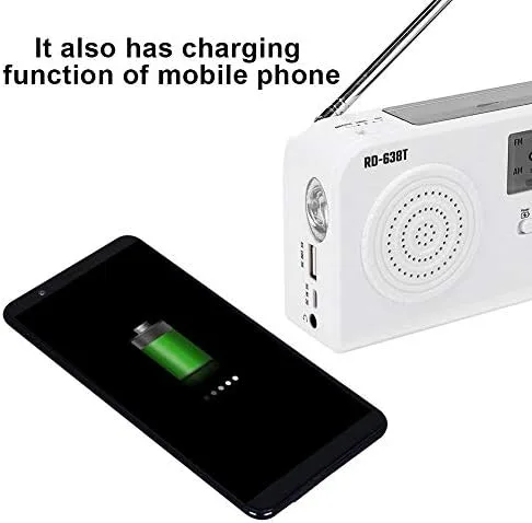 Vista 7 de Radio FM solar portátil, linterna LED de emergencia multifuncional de 3 vías, radio FM/AM y cargador de teléfono celular, perfecto para exteriores
