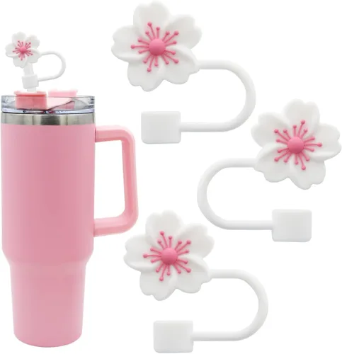 Vista 11 de Tapa de pajita de silicona con flores para vaso Stanley, 10 mm 0.4 pulgadas, tapas reutilizables para regalo de decoración de fiesta