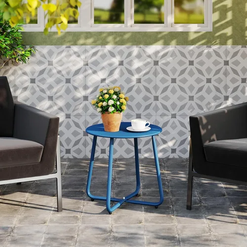 Vista 4 de HollyHOME Mesa auxiliar redonda de metal, resistente al óxido, soporte para plantas pequeñas para patio, mesa auxiliar portátil para exteriores