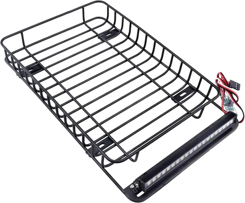 Vista 3 de RC 1/10 Metal Roof Rack Equipaje con barra de luz LED para 1:10 RC Crawler Car TRX-4 Axial SCX10 90046 SCX10 III AXI03007 Redcat Gen 8 RGT