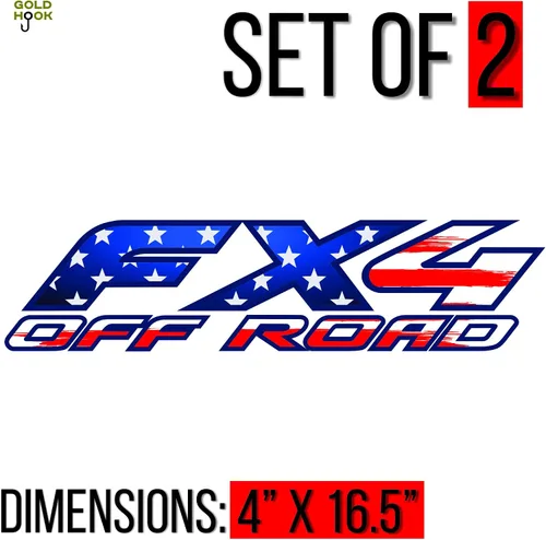 Vista 2 de 2 x GOLD HOOK FX4 - Kit de calcomanías todoterreno compatibles con Ford F150 F250 F350 F Truck (1997-2010), calcomanías de repuesto para laterales