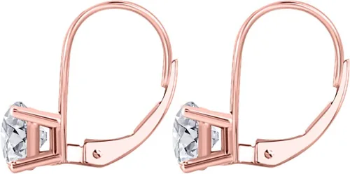 Vista 3 de MauliJewels 0.30 Carat Round Lab Grown Diamond Leverback Earrings for Women in 14K Rose, White & Yellow Gold, 4-Prong Design, H-I Color SI1 Clarity