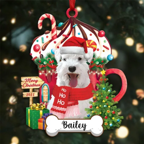 Vista 47 de Akita1 - Adorno personalizado para perro, adorno de perro con nombre personalizado, plano impreso en 2D, acrílico colgante, Papá Noel y perro