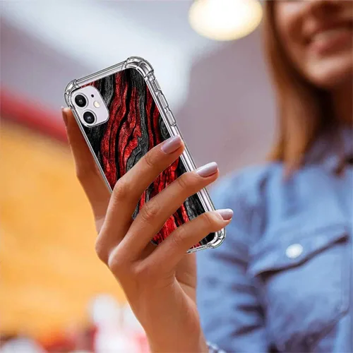 Vista 7 de CARLOCA Funda compatible con iPhone 11 Pro, patrón de grano de madera negro y rojo transparente con diseño de plástico transparente para iPhone 11