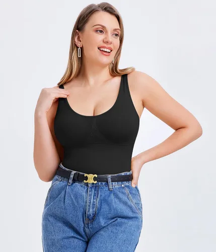 Vista 4 de TrainingGirl Camiseta sin mangas de compresión para mujer, chaleco moldeador de cintura sin costuras, adelgazante, camisola