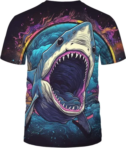 Vista 3 de Shark Bite 3D Animal Tee Shirt Novela Cuello Redondo Casual Camisetas